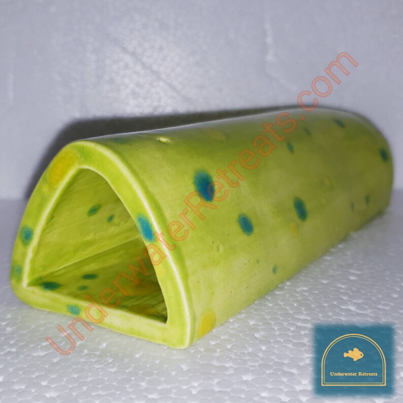 Triangle clay cave shelter \u2022 Closed rear glazed \u2022 Pleco Crayfish Cichlid Betta Tank decor \u2022 Fish hide \u2022 Aquarium Safe smooth pottery house
