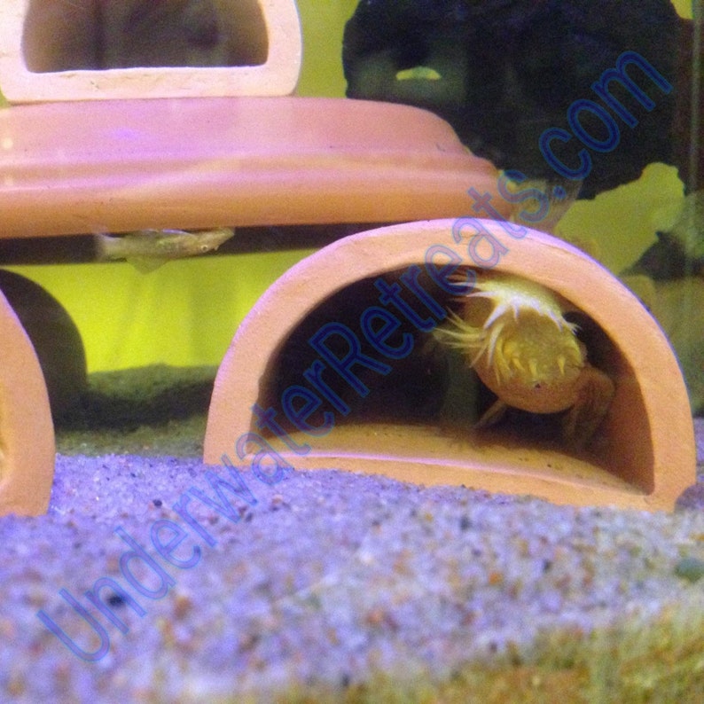 Triangle clay cave shelter \u2022 Closed rear glazed \u2022 Pleco Crayfish Cichlid Betta Tank decor \u2022 Fish hide \u2022 Aquarium Safe smooth pottery house