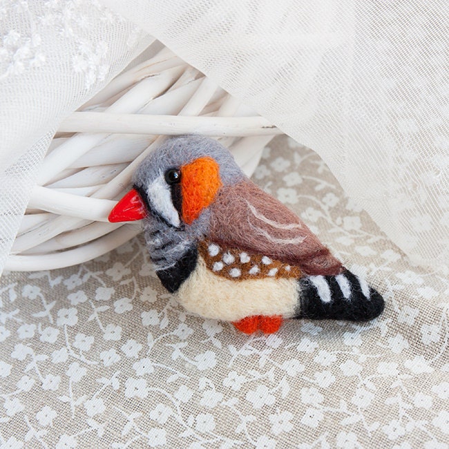 Zebra finch Parrot brooch Zebrafinch jewelry Colorful brooch Etsy