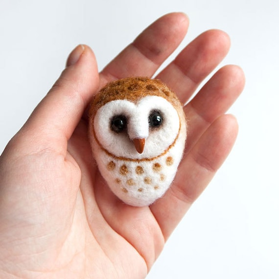 Barn Owl Hand Felted Brooch Wool Animal Owl pin Felt owl Etsy