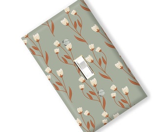 Ivory Mint Terracotta Flowers Light Switch Cover Outlet  print Kitchen Bedroom Home Decor Garden Gift Flower