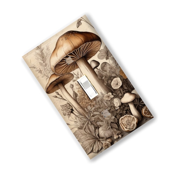 Boho Mushrooms Light Switch Cover Outlet  print Kitchen Bedroom Home Decor Garden Gift Botanical