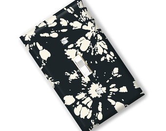 Batik Tie Dye Black & Off White Light Switch Cover Outlet  print Kitchen Bedroom Home Deco Gift Botanical Flower