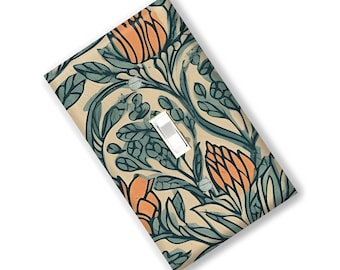 Boho Woodblock Flowers Light Switch Cover Outlet  print Kitchen Bedroom Home Decor Garden Gift Botanical Flower