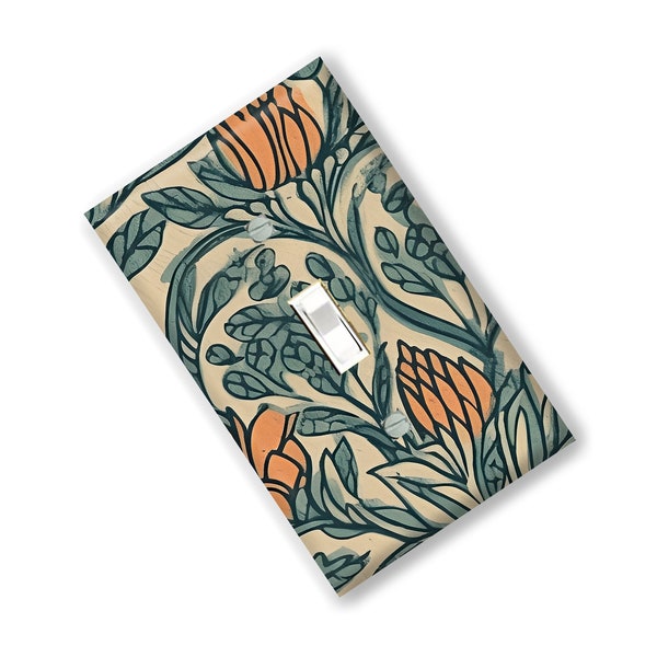 Boho Woodblock Flowers Light Switch Cover Outlet  print Kitchen Bedroom Home Decor Garden Gift Botanical Flower