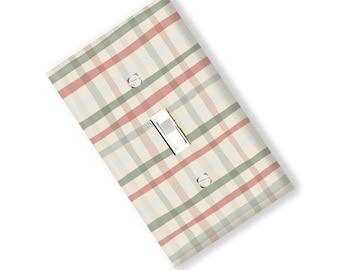Pink & Green Plaid Light Switch Cover Plate Homemade Multi Toggle Kitchen Dining  Home Decor Houseware