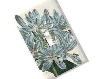 Blue Flower Light Switch Cover Outlet 1800s art repo print Kitchen Bedroom Home Decor Garden Gift Botanical Flower