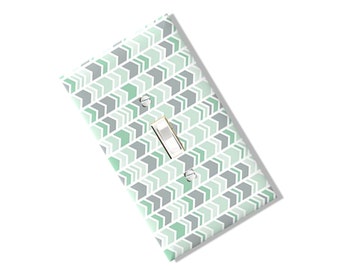 Mint Grey Arrow Chevron Light Switch Cover Outlet Pastel Multi Toggle Green Kitchen Dining Bedroom Home Decor Houseware Nursery