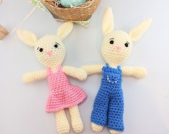 Small crochet bunny, boy or girl bunnies, easter gift, easter bunny, easter present, rabbit cuddly toy