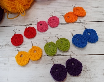 Colour pop Earrings, silver plated crochet fun gift, gift for friends, girlfriend, bright rainbow thank you present