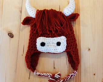 Highland cow hat, winter novelty crochet hat, toddler, child and adult size