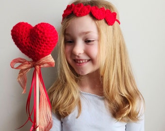 Crochet heard wand and hairband gift set, valentines dress up, gift for kids