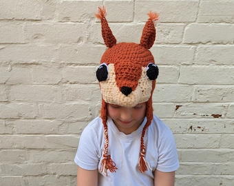 Crochet squirrel hat, winter novelty hat, newborn, child, toddler, adult sizes