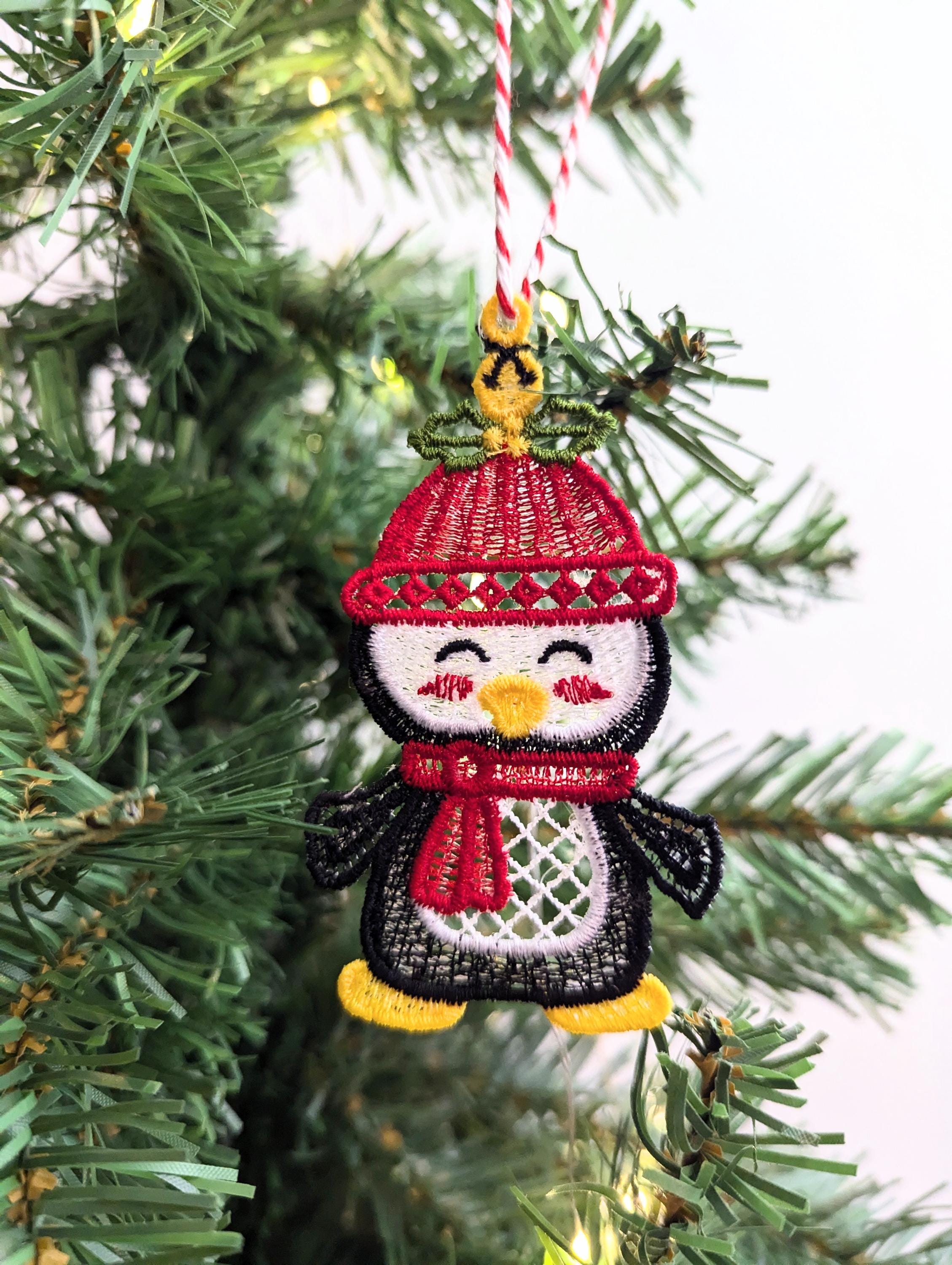 Hanging Christmas penguin, machine embroidery, beautiful hanging animal decoration