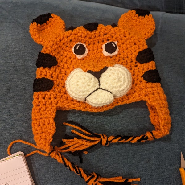 Crochet tiger hat, winter novelty hat, newborn, child, toddler, adult sizes