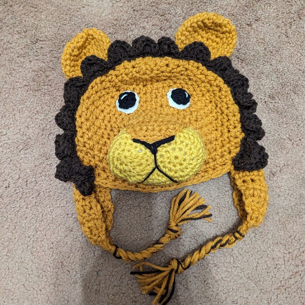 Crochet lion hat, winter novelty hat, newborn, child, toddler, adult sizes