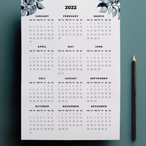 2022 year at a glance calendar printable one page 12 month etsy