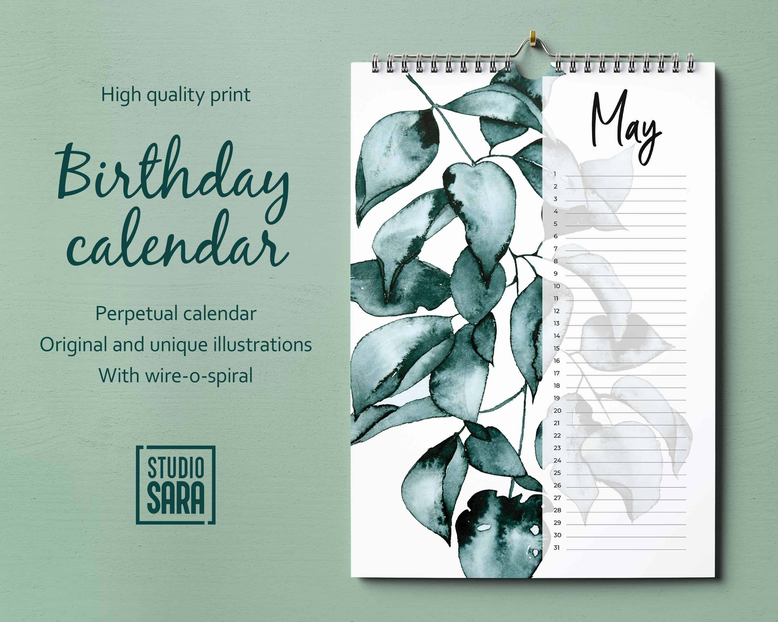 Perpetual birthday calendar Floral wall calendar Wall Etsy