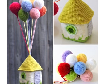 Balloons and House PDF crochet pattern softie, home decor