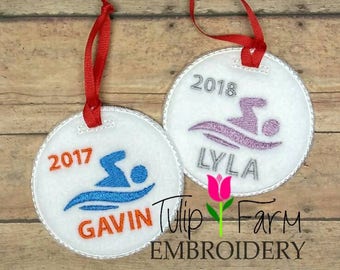 Swimming Personalized Ornament, Swim Felt Ornament, Custom Swim Ornament, Swim Team Gift, Swim Coach Gift