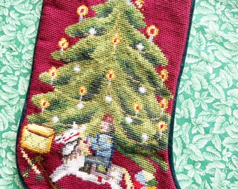 Vintage Needlepoint Christmas Stocking Santa Claus Christmas
