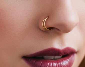 Handmade Double Hoop Nose Ring, 14K Gold Filled, Faux Double Piercing