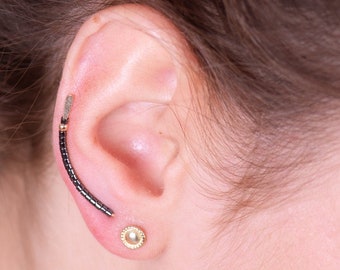 Beaded Ear Climber, 14k Gold Filled, Bar Ear Crawler