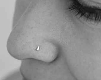 Moon nose stud, Tiny Nose Stud, Nose Piercing, Tragus Earring, Nose Jewelry Stud, silver or 14K Gold Nose screw Barely there nose earring