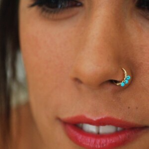 Turquoise neusring, gouden neusring, kraakbeenring, lichaamssieraden, draadgewikkelde neuspiercing