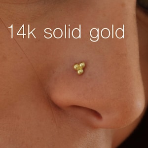 14k Gold Nose Stud, TEENY Tree Ball Nose Ring, 14k Solid Gold Super Bohemian Chick Simple Nose Jewelry