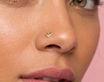 Tiny Heart Nose Stud, Gold Filled, Sterling Silver, Dainty Body Piercing Tragus Earring