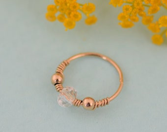 14K Gold Filled Nose Hoop with Quartz Bead, Small Endless Ring