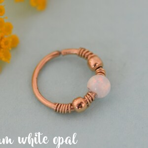 White Opal Cartilage Hoop, Snug Nose Ring, 18 gauge Nose Ring, 24 gauge Thin Nose Hoop, Tragus