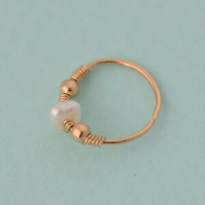 Pearl Nose Ring, Wire Wrapped White Pearl Nose Hoop, Silver Nose Jewelry, 14K Gold Filled Nose Earring, Pearl Nose Ring