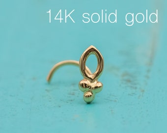 14k Gold Tribal Flower Nose Stud, Indian Nose Piercing