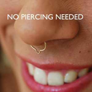 Fake Gold Septum, Fake Silver Non Pierced Nose hoop, Fake nose ring, Gold  NO PIERCING REQUIRED Silver fake nose ring earring
