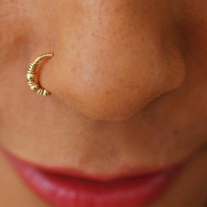 Beaded Nose Ring Thin Small Nose Hoop Piercing Ring Tight Nose Ring Hoop Gold Silver Rose Gold 20 gauge Snug Fit Piercing Jewelry