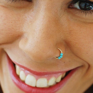 Turquoise Nose Ring silver 14K Gold Filled Handcrafted hoop, helix piercing, tragus, nose piercing, conch earring, cartilage hoop