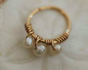 Tiny hoop 14k gold filled White freshwater pearl bead Cartilage, Helix , Tragus