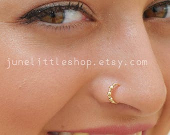 Beaded Nose Ring, gouden neushoepel, helix Hoop Earring 20 Gauge Kraakbeen, Eindeloos, naadloos, 24 gauge hoepel vangst minder, tragus hoepel, helix