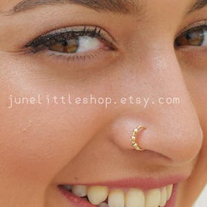 Beaded Nose Ring, gold nose hoop, helix Hoop Earring 20 Gauge Cartilage, Endless, seamless, 24 gauge hoop catch less, tragus hoop, helix