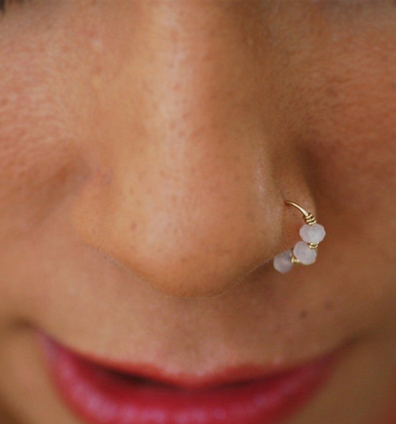 Tiny Hoop Nose Ring Rose Quartz Septum Nose Ring Gold Filled Etsy