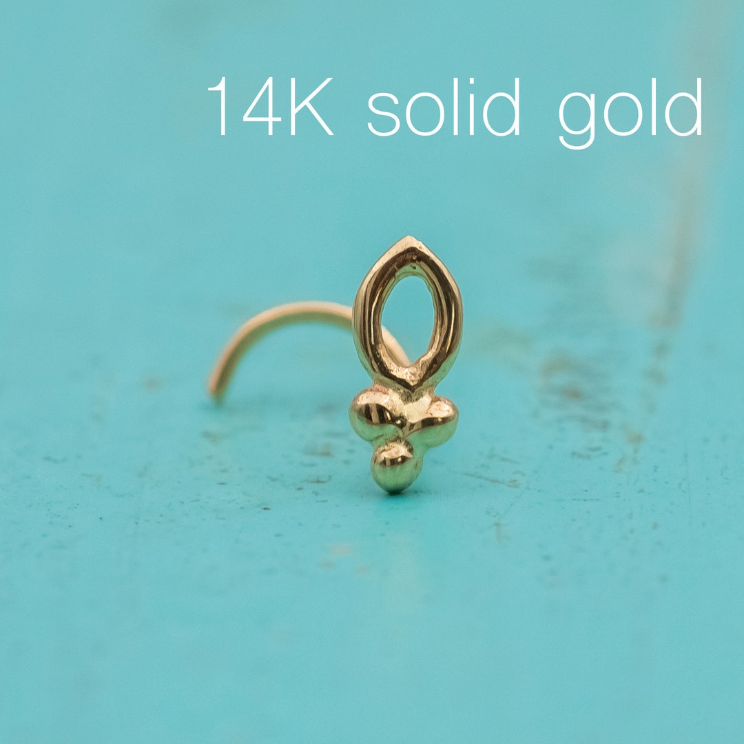 Tribal Nose Jewelry, 14k Gold Nose Stud, Indian Piercing, 14 Karat Gold
