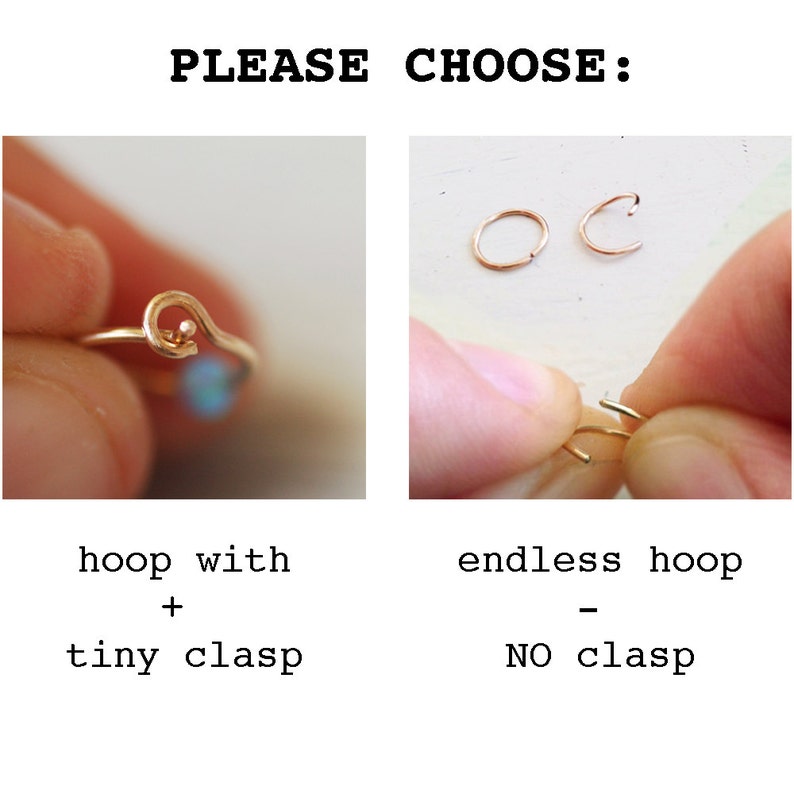 Tiny Hoop Gold earring hoop helix small bead ball Cartilage tragus helix lip nose ring Small tiny catch less Seamless Little Sleeper.