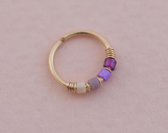 Beaded Nose Ring, Cartilage Nose Hoop, Nose Hoop, Funky Nose Ring, Gold Nose Ring, Tragus Hoop Earring