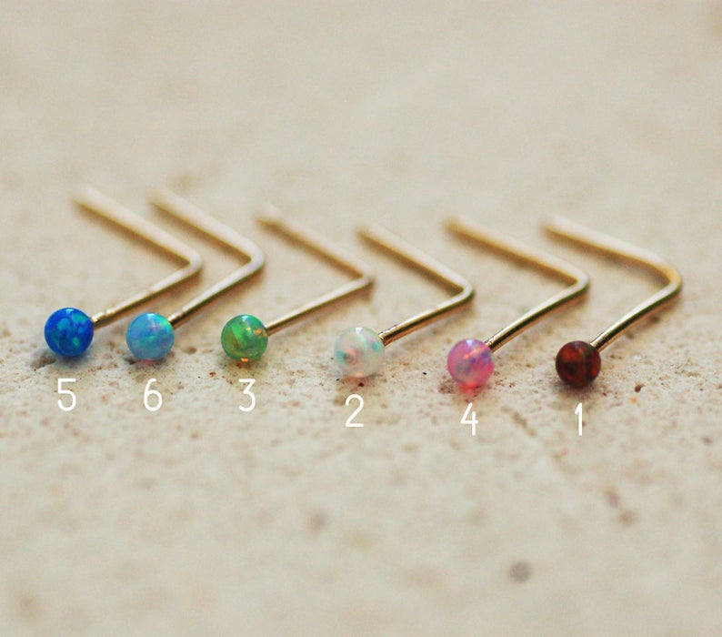 Tiny opal nose stud,Gold Nose Stud,nose stud gold,small nose stud,22g nose stud,thin nose stud,gold nose stud,nose stud green opal,nose stud image 2