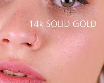 14k SOLID GOLD nose hoop 20 gauge Twisted 7mm Tiny  Real gold cartilage earring choose inner hoop diameter, gold nose hoop, Snug nose ring