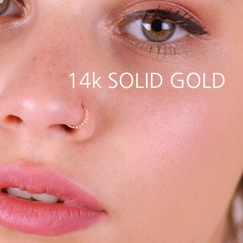 14k SOLID GOLD Nose Hoop 20 Gauge 22/24 Gauge Real Gold Etsy