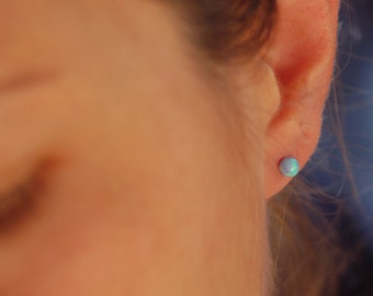 Blue Opal Stud Earrings, 14K Gold Filled or Sterling Silver, October Birthstone