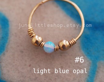 Opal cartilage hoop earring, white opal helix, tragus hoop, Small fire Opal cartliage Ring, tiny hoop nose, Extra Small Gold Opal Nose Ring